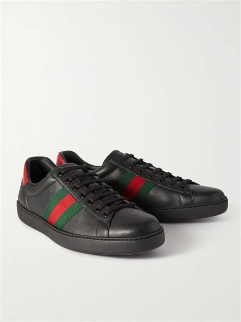 gucci ace watersnake-trimmed leather sneakers|gucci ace faux water snake.